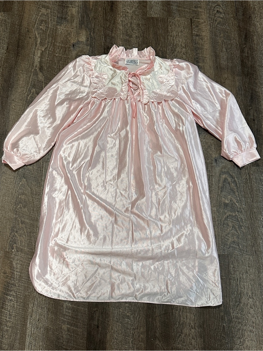 Vintage Featherbed Nightgown Bow Detail Pink Size Small Grandmacore